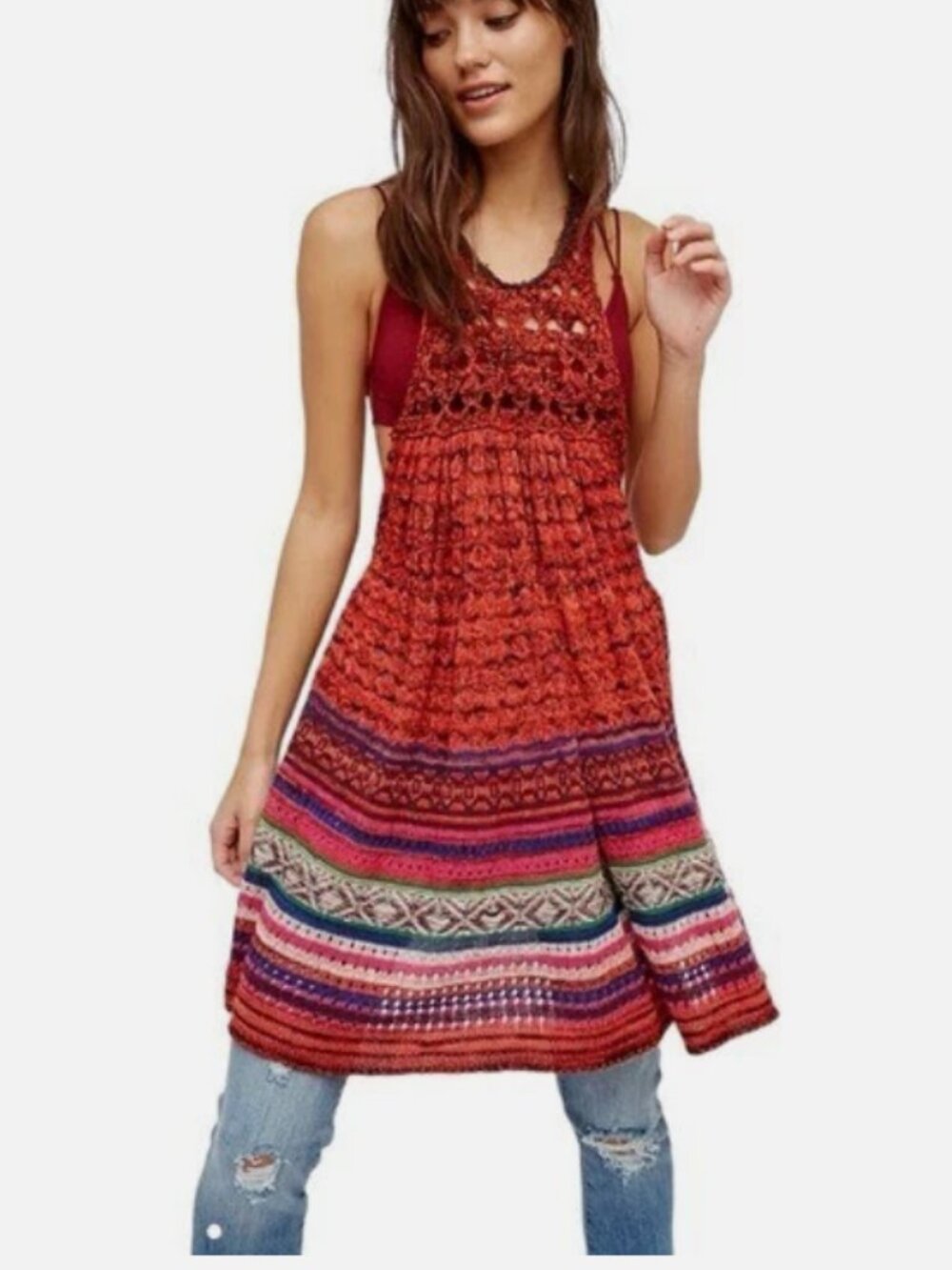 Free People | Rare Hearts Orange Tunic Dress Sz XS